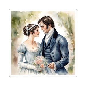 Romantic Pride and Prejudice Jane Austen Square Stickers for Weddings, Laptop Decor, Scrapbooking