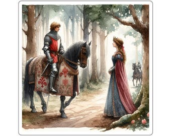 Stickers Knights of the Round Table: middeleeuwse Guinevere & Lancelot-vinylstickers