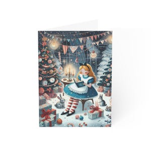 Grußkarten, Alice Abenteuer im Wunderland Thema, Weihnachtsgeschenk Briefpapier (1, 10, 30 und 50 Stück), Einzigartige Neujahrskarte