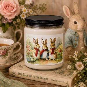 Flopsy, Mopsy, Cottontail, Beatrix Potter, Easter, Spring, Scented Soy Candle, 9oz, Literary Candle