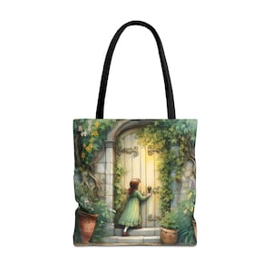 Torba Secret Garden - Torba z inspirującym cytatem dla miłośników ogrodów, ekologiczna torba na ramię, stylowa torba na zakupy, prezent dla niej, kwiatowy wzór