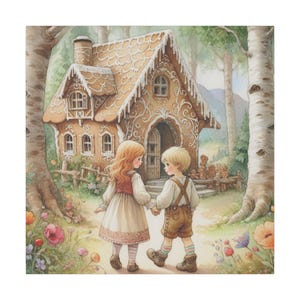 Canvas Art, Whimsical Fairy Tale Decor, Kids Room Wall Art, Storybook Home Decor, Hansel and Gretel Illustration, Matte Canvas Stretched