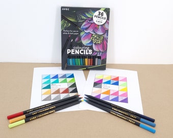 36 crayons de couleur premium d'Avec. Y compris 8 couleurs néon. Parfait pour une utilisation sur du papier blanc et foncé.