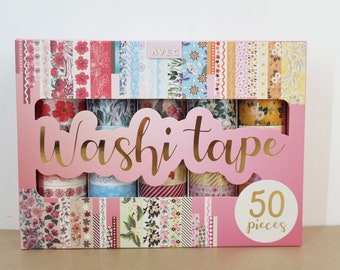 Magnificent! 50 Washi Tapes, just perfect for your creations. In a convenient cardboard storage box.