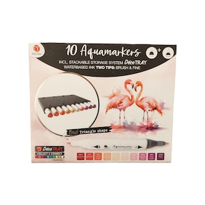 10 Aquamarkers con punta fina y pincel de Decotime. Sistema de almacenamiento apilable. Marcadores acuáticos a base de agua. Dale un poco de color a tu arte.
