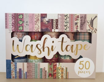 Magnificent! 50 Washi Tapes, just perfect for your creations. In a convenient cardboard storage box.