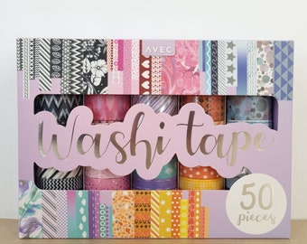 Magnificent! 50 Washi Tapes, just perfect for your creations. In a convenient cardboard storage box.