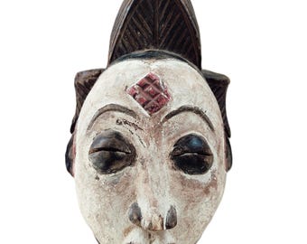 Punu mask Gabon H 34 cm African tribal art Vintage wooden mask handcrafted Ethnic decoration African sculpture