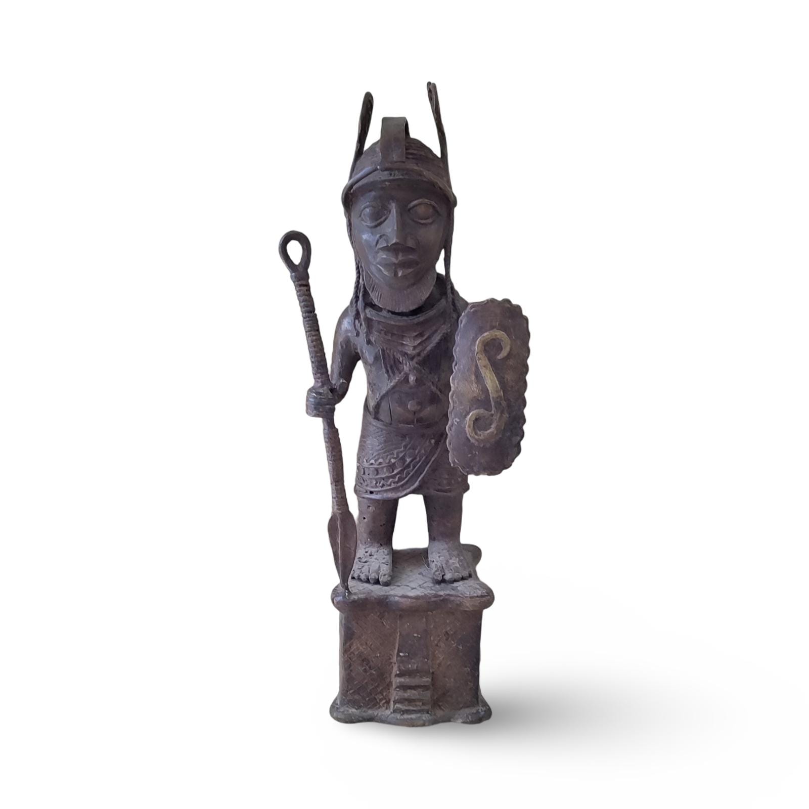 Large bronze statue Height 51 cm King Oba Kingdom Benin Bini Edo Nigeria African Art Ethnic Tribal Art Vintage African Sculpture