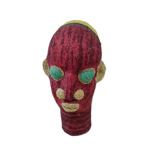 Bamiléké Cameroon Beaded Head African Terracotta and Beaded Sculpture African Tribal Art Ethnic Decoration, Very Beautiful Decorative Object