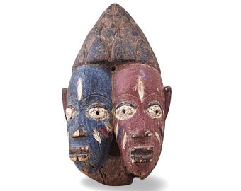 Antique Yoruba Mask Twins 2 faces H 29 cm Handmade African wooden sculpture