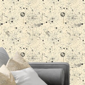 Vintage Star Space Wallpaper, Planets Galaxy Astrological Chart, Black and White StarMap Starry Night Sky Map: The Star