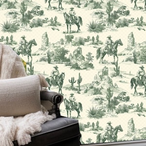 Western Cowboy Country Wallpaper, Wild West Funky Vintage Design, Boho Rodeo Horse Cacti Nature Desert: The Rolo