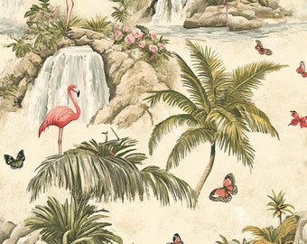 Funky Flamingo Coastal Wallpaper - Fun Colorful Tropical Bird Retro Whimsical Art, Moody Dark Art Deco - The Hura