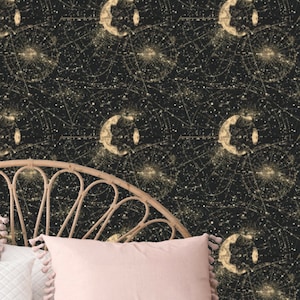 Vintage Star Space Wallpaper, Planets Galaxy Astrological Chart, Black and White StarMap Starry Night Sky Map: The Onyx