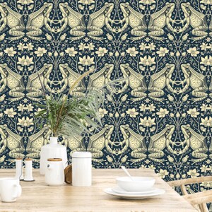 Transform your space with our Frog Wallpaper, seamlessly blending vintage Victorian charm with captivating frog patterns. Immerse yourself in Victorian garden ambiance that our dark frog wallpaper effortlessly creates.