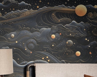 Vintage Star Space Wallpaper, Planets Galaxy Astrological Chart, Celestial StarMap Starry Night Sky Map: The Soar