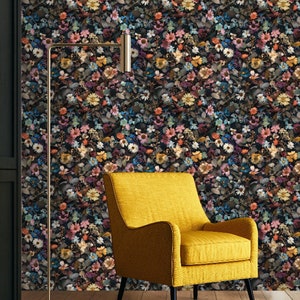 Boho Wildflower Garden Wallpaper, Dark Dried Pressed Wild Flowers Preservation, Botany Art and Country Floral - The Orla