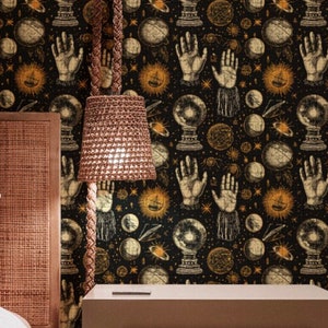 Fortunetelling Psychic Clairvoyant Wallpaper with Vintage Funky Crystal Ball, Palmistry, Palm Reading Magic: The Seer