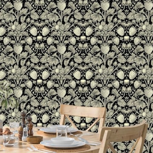 Strawberry Wallpaper - Colorful Botanical Berry Fruit & Kitchen Wallpaper - Vintage William Morris, Nature Wallpaper: The Lara - Quick Ship!