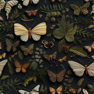 Butterfly Wallpaper Dark Cottage Core Butterfly Garden Aesthetic, with Botanical Nature, Moody Vintage Design: The Lois