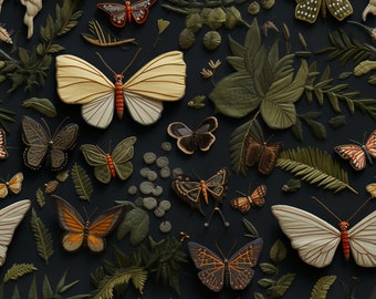 Butterfly Wallpaper Dark Cottage Core Butterfly Garden Aesthetic, with Botanical Nature, Moody Vintage Design: The Lois