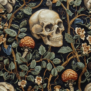 Skull Wallpaper - Dark Funky Wallpaper - William Morris Skull and Nature Design, Dark Academia Wallpaper: The Jaxon - Quick Ship!