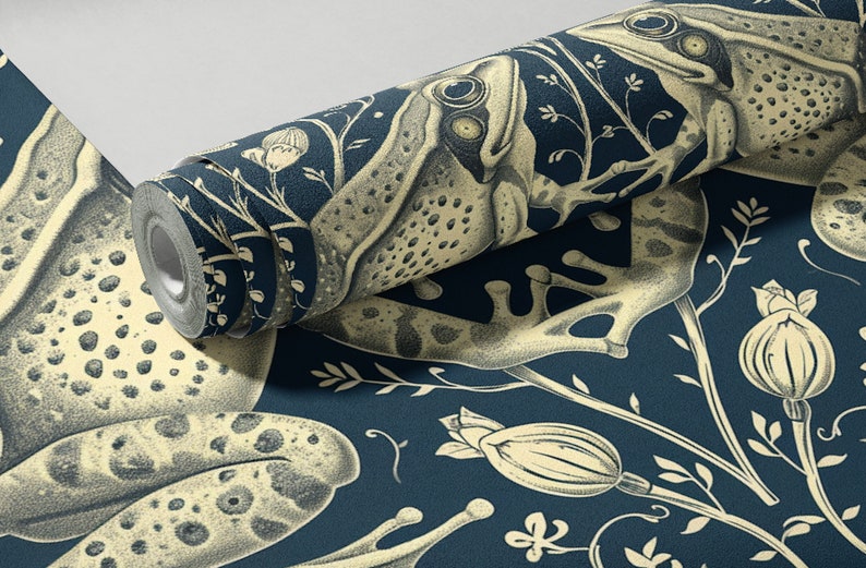 Transform your space with our Frog Wallpaper, seamlessly blending vintage Victorian charm with captivating frog patterns. Immerse yourself in Victorian garden ambiance that our dark frog wallpaper effortlessly creates.