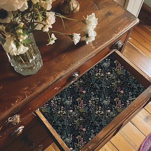 Contact Paper for Furniture, Dark Funky William Morris Drawer Shelf Liner, Kitchen home renovation, Dresser Decal Peel & Stick Vinyl -Bula