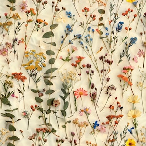 Boho Wildflower Garden Wallpaper, Dried Pressed Wild Flowers Preservation, Botany Art and Country Floral Bouquet - The Maisie