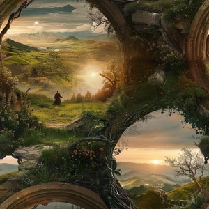 Bookish Middle Earth Wallpaper, Scenic Rings Adventure Lord of Power Hobbiton Cozy Reading Nook, Book Lover Fellowship - The Shire