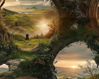 Bookish Middle Earth Wallpaper, Scenic Rings Adventure Lord of Power Hobbiton Cozy Reading Nook, Book Lover Fellowship - The Shire