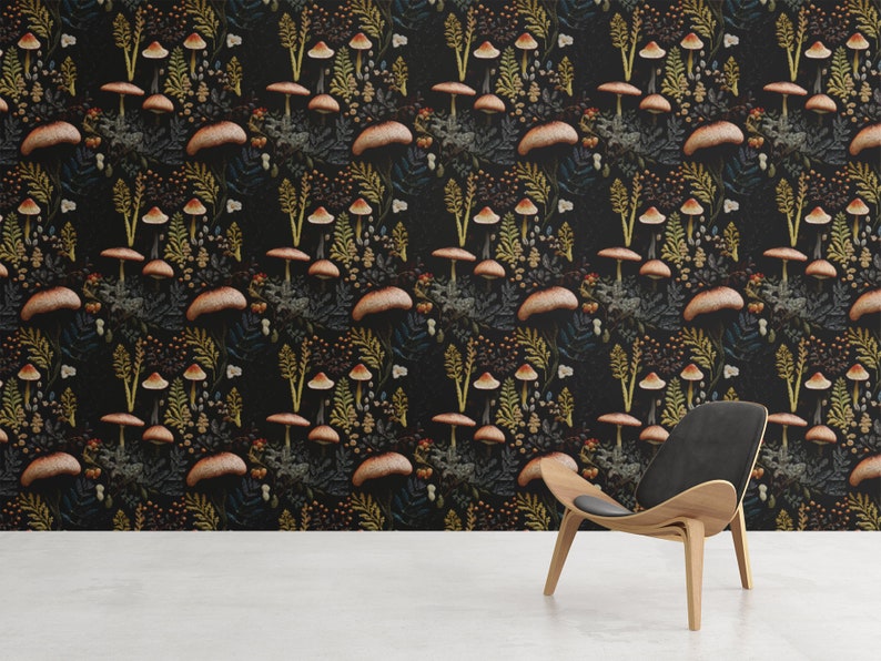Mushroom Wallpaper - Dark Green Woodland Funky Cottage Core Wallpaper ...