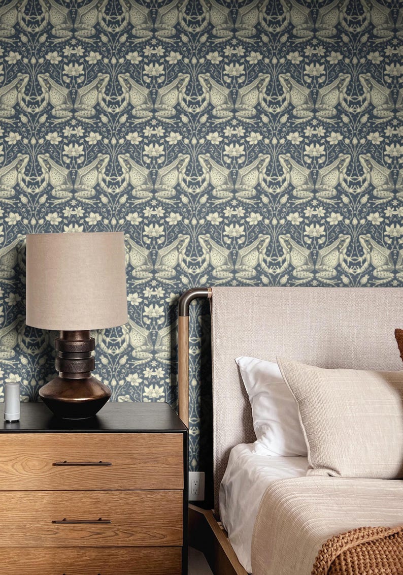Transform your space with our Frog Wallpaper, seamlessly blending vintage Victorian charm with captivating frog patterns. Immerse yourself in Victorian garden ambiance that our dark frog wallpaper effortlessly creates.