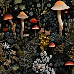 Mushroom Wallpaper Dark Green Woodland Funky Cottage Core Wallpaper - William Morris, Vintage Nature Forest: The Vivi