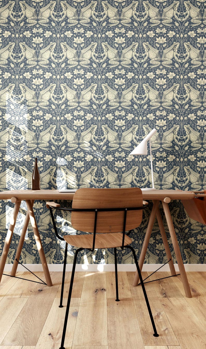 Transform your space with our Frog Wallpaper, seamlessly blending vintage Victorian charm with captivating frog patterns. Immerse yourself in Victorian garden ambiance that our dark frog wallpaper effortlessly creates.