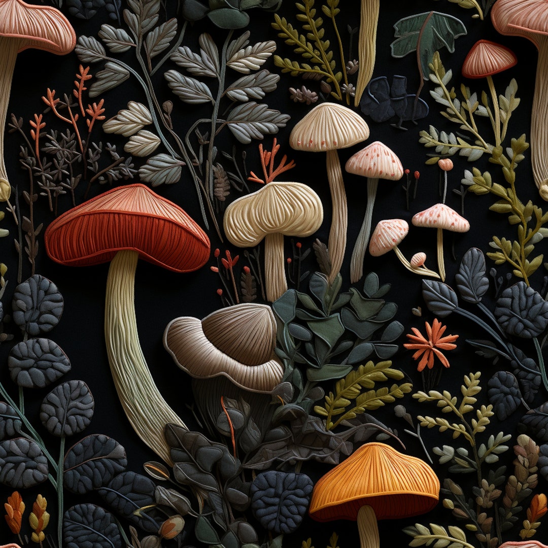 Mushroom Wallpaper Dark Green Woodland Aesthetic Cottage Core Wallpaper ...