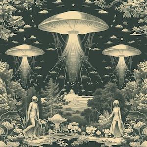 Alien UFO Wallpaper, Night Sky Space Traveller Encounter, Flying Saucer Star Planets Galaxy, Conspiracy Theory: The Uno