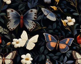 Butterfly Wallpaper Dark Cottage Core Butterfly Garden Funky, with Botanical Nature, Moody Vintage Design: The Paige
