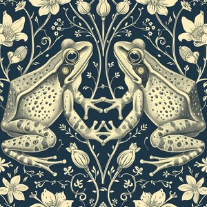Transform your space with our Frog Wallpaper, seamlessly blending vintage Victorian charm with captivating frog patterns. Immerse yourself in Victorian garden ambiance that our dark frog wallpaper effortlessly creates.