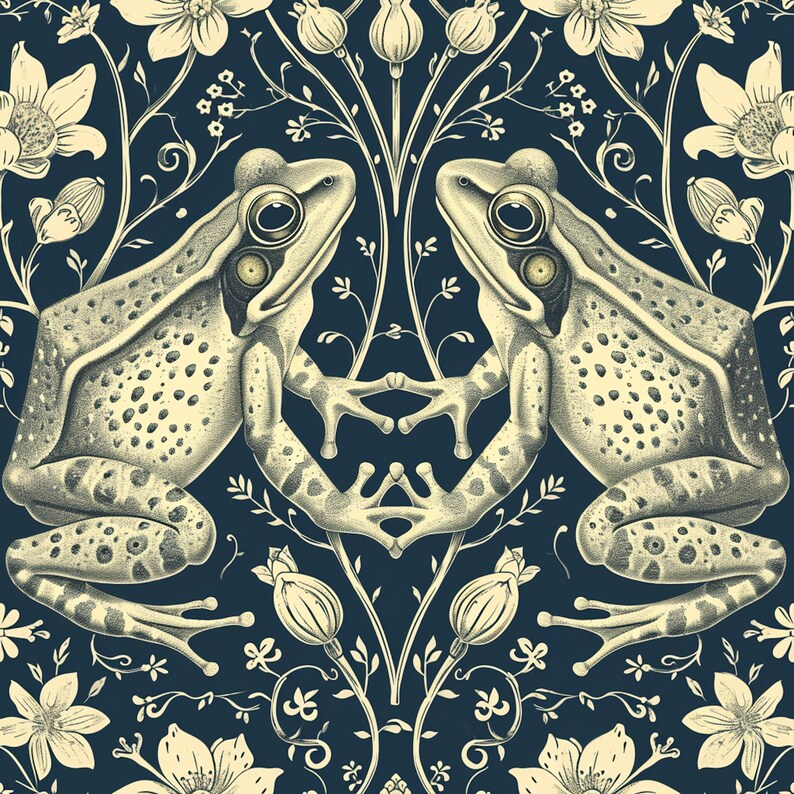 Transform your space with our Frog Wallpaper, seamlessly blending vintage Victorian charm with captivating frog patterns. Immerse yourself in Victorian garden ambiance that our dark frog wallpaper effortlessly creates.