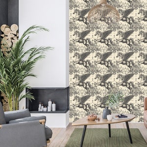 Unicorn Wallpaper - Fantasy Wallpaper with Magic Mythical Creature Design Inspired by William Morris Funky: The Anjali - Quick Ship!