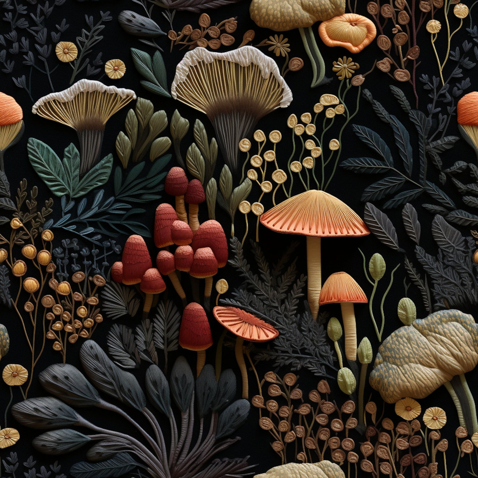Mushroom Wallpaper Dark Green Woodland Funky Cottage Core Wallpaper ...
