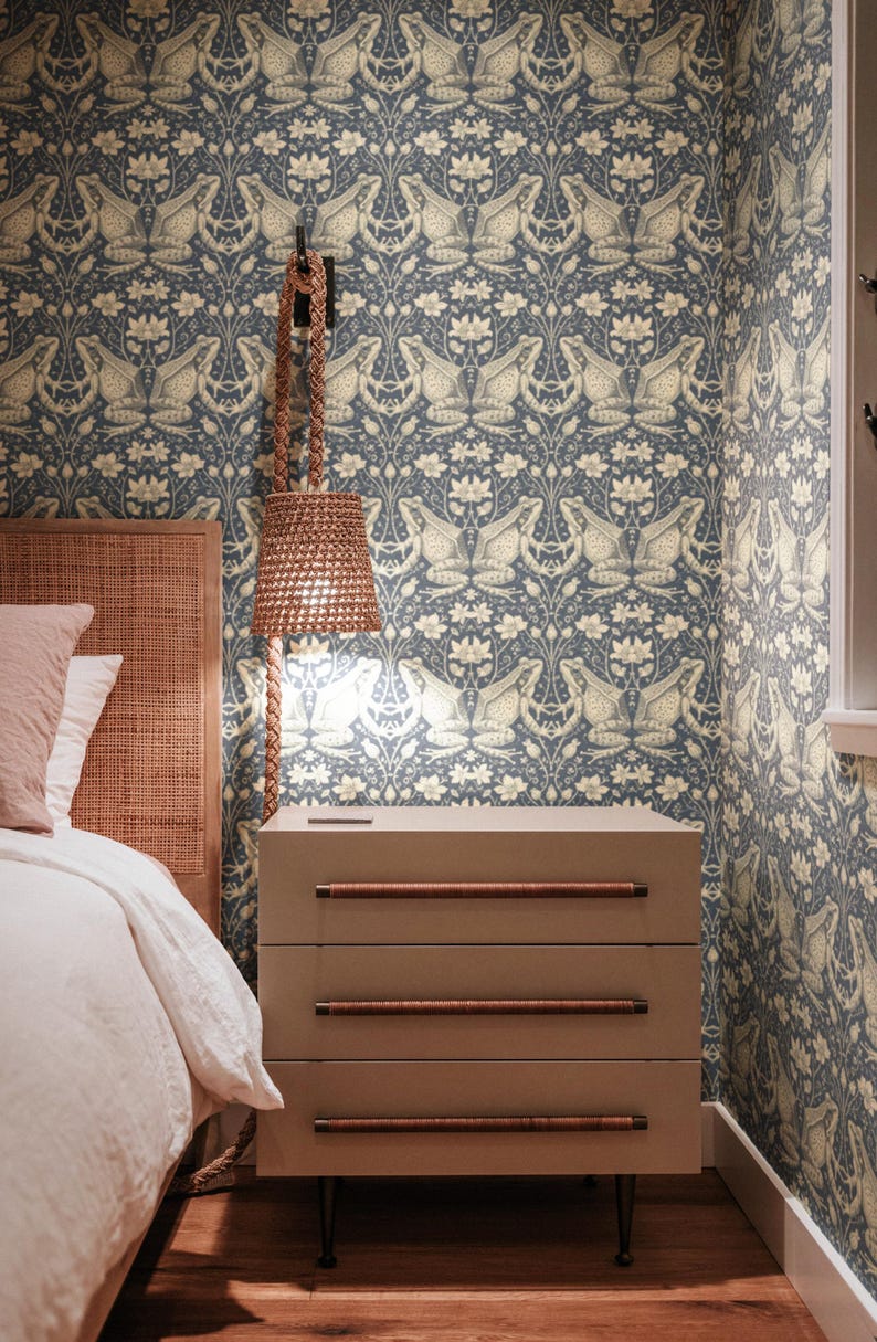 Transform your space with our Frog Wallpaper, seamlessly blending vintage Victorian charm with captivating frog patterns. Immerse yourself in Victorian garden ambiance that our dark frog wallpaper effortlessly creates.