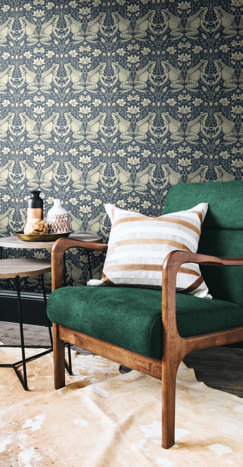 Transform your space with our Frog Wallpaper, seamlessly blending vintage Victorian charm with captivating frog patterns. Immerse yourself in Victorian garden ambiance that our dark frog wallpaper effortlessly creates.