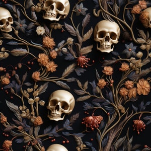 Skull Wallpaper - Dark Funky Wallpaper - William Morris Skull and Nature Design, Dark Academia Wallpaper: The Bella - Quick Ship!