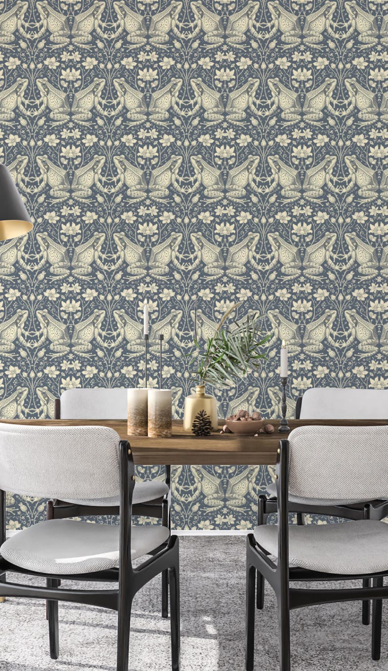 Transform your space with our Frog Wallpaper, seamlessly blending vintage Victorian charm with captivating frog patterns. Immerse yourself in Victorian garden ambiance that our dark frog wallpaper effortlessly creates.