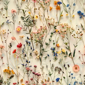 Boho Wildflower Garden Wallpaper, Dried Pressed Wild Flowers Preservation, Botany Art and Country Floral Bouquet - The Yuli