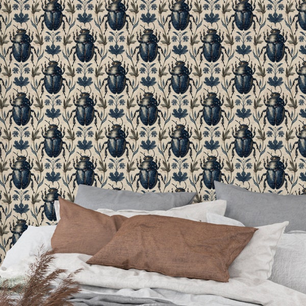 Goblin Core Bug Wallpaper, Dark Beetle Creepy Crawlies Aesthetic, Witch Vintage Flying Insect Damask Academia: The Jen