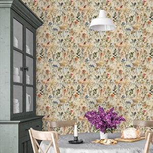 Boho Wildflower Garden Wallpaper, Dried Pressed Wild Flowers Preservation, Botany Art and Country Floral Bouquet - The Nesta
